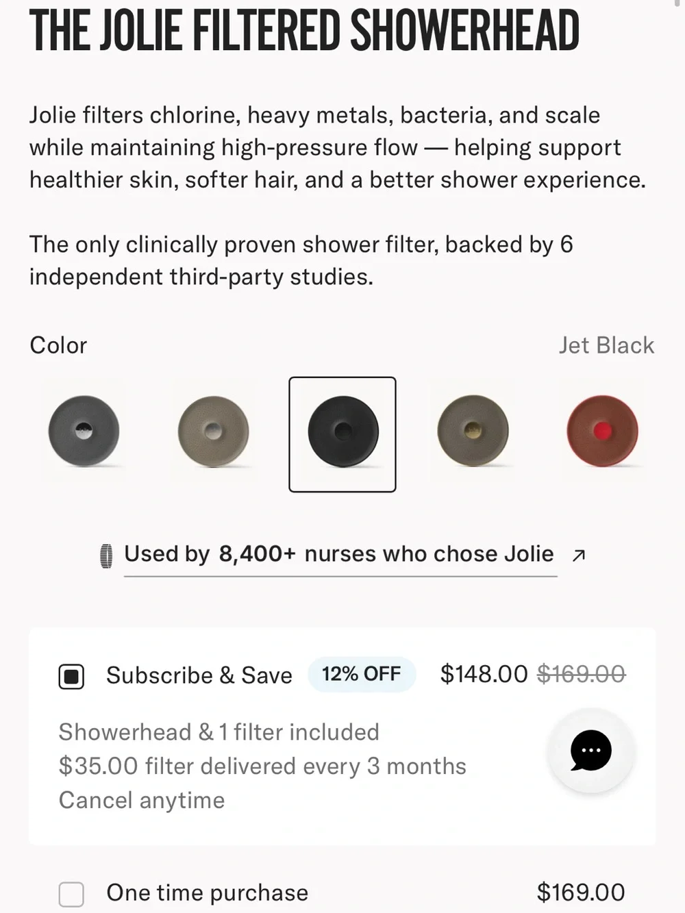 Jolie Showerhead Filter Attachment - Black and White